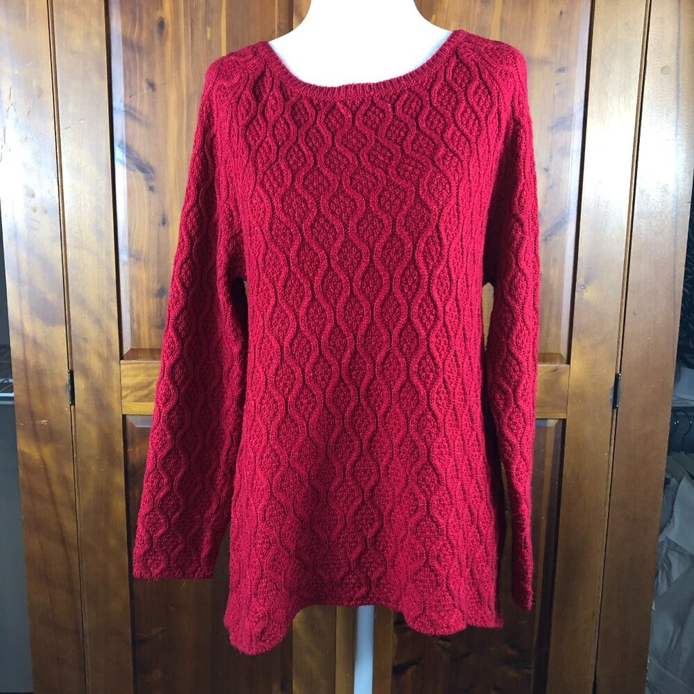 Verve Ami Red Cable Knit Design Pullover Sweater Classic Crew Neck Preppy